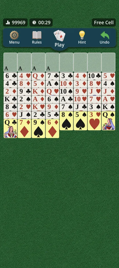 A game in play on the green table