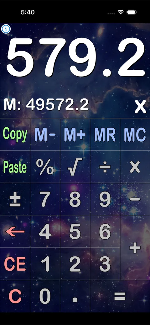 The calculator with a starfield skin