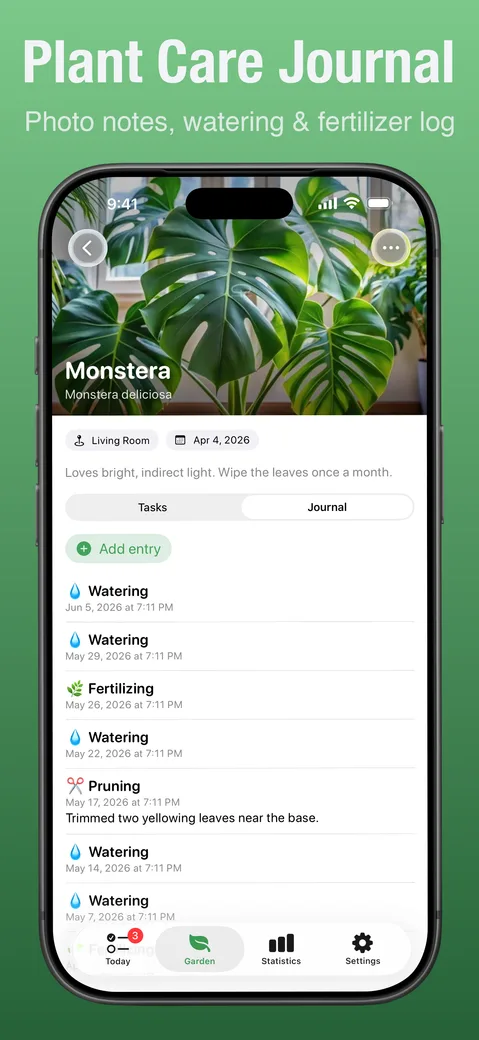 The care journal of a single plant